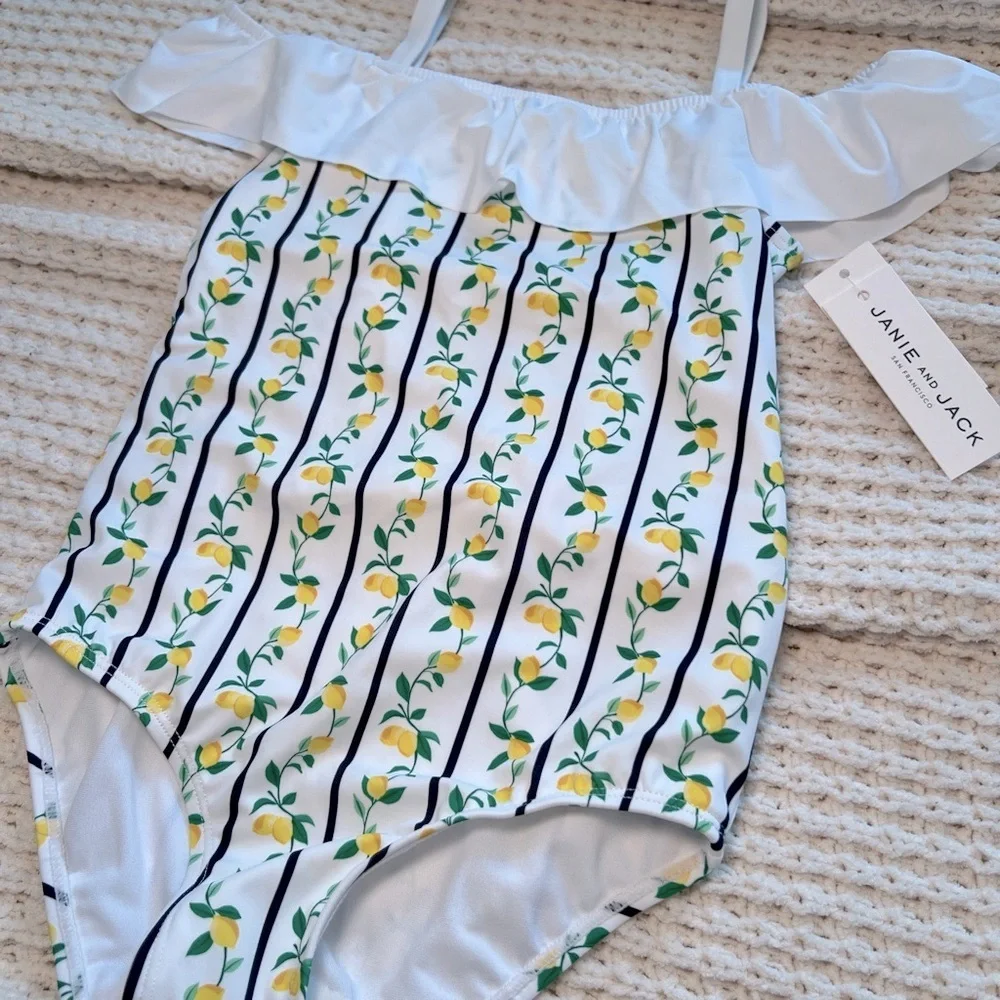 Janie and Jack White Lemon Stripe One-Piece Swimsuit